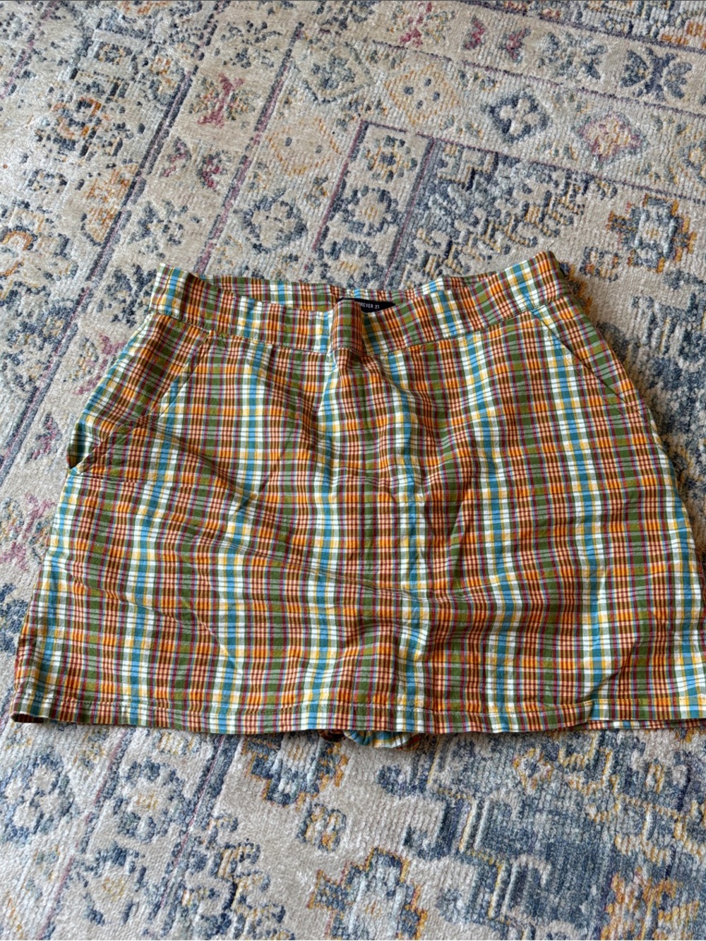 Forever 21 Plaid Mini Skirt in Yellow, Green, Blue, with skort